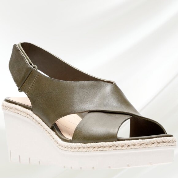 Clarks Palm Glow Olive Green Wedge Sandals Size 9 - Picture 2 of 16